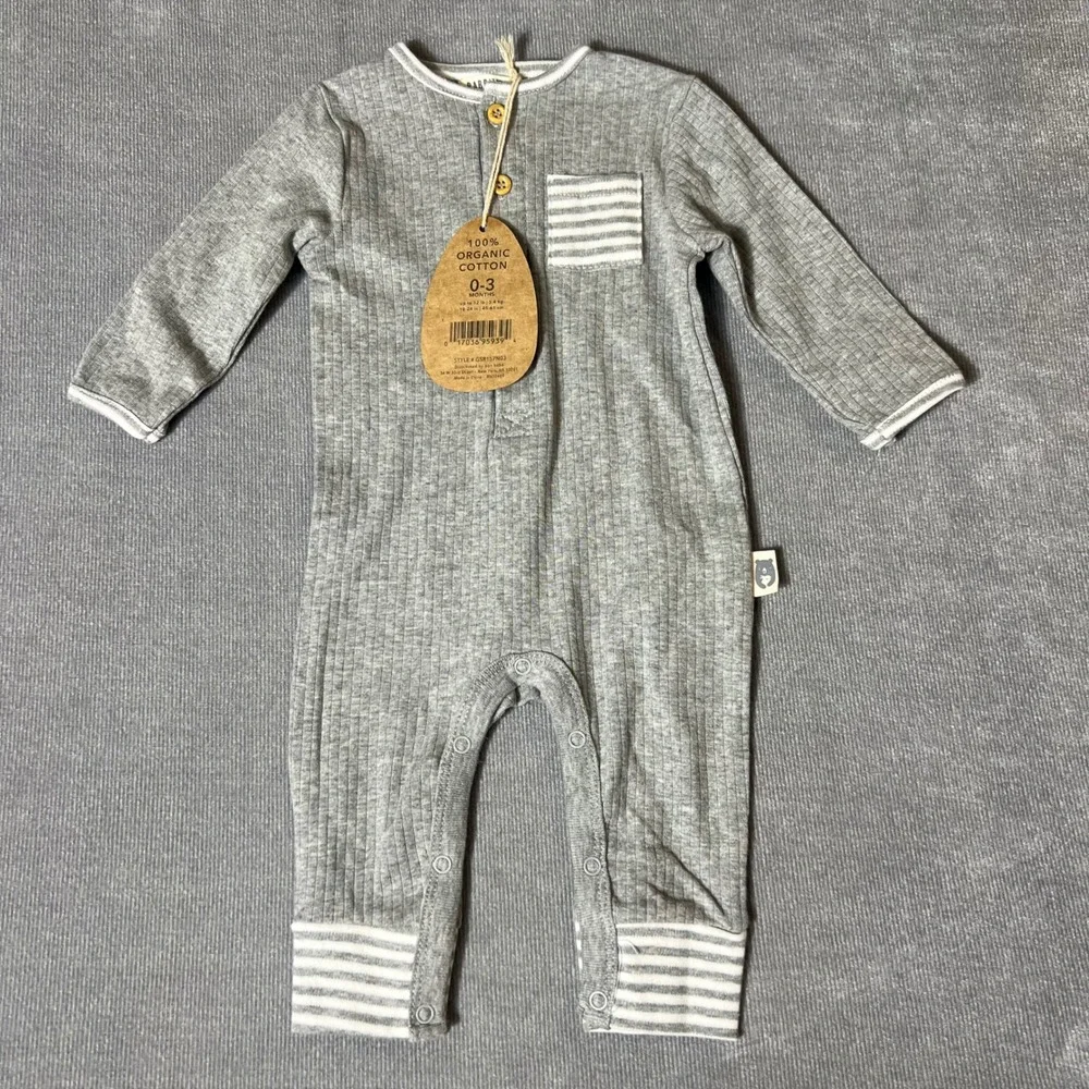 Rabbit Bear Organic Grey Ribbed Long Sleeve Romper 0-3M GSR157N03